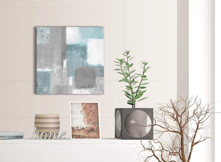 Small Teal Grey Painting Kitchen Canvas Wall Art Accessories - Abstract 1s377s - 49cm Square Print