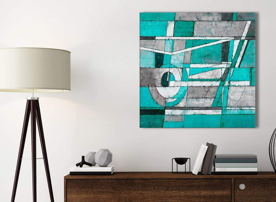 Small Turquoise Grey Painting Bathroom Canvas Wall Art Accessories - Abstract 1s403s - 49cm Square Print