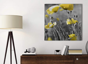 Small Yellow Grey Poppy Flower - Poppies Floral Canvas Bathroom Canvas Wall Art Accessories - Abstract 1s258s - 49cm Square Print