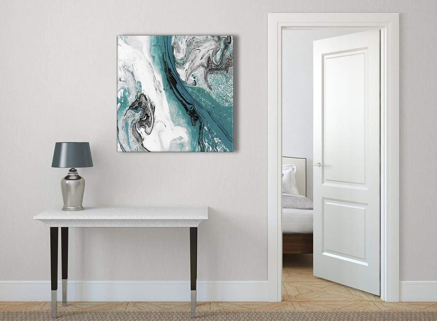 Teal and Grey Swirl Abstract Bedroom Canvas Pictures Decor 1s468l - 79cm Square Print