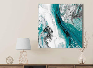 Teal and Grey Swirl Bathroom Canvas Pictures Accessories - Abstract 1s468s - 49cm Square Print