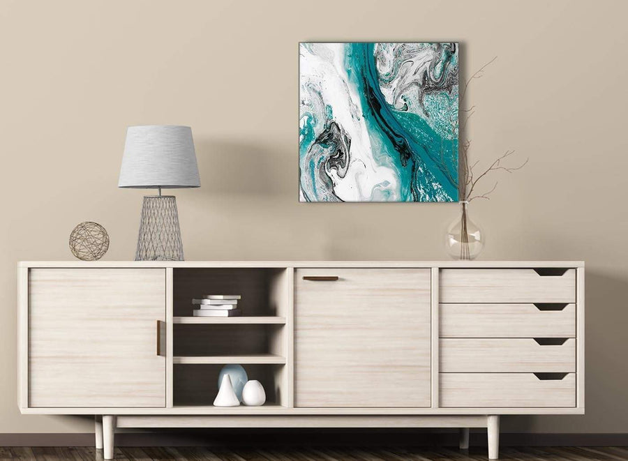 Teal and Grey Swirl Living Room Canvas Wall Art Decorations - Abstract 1s468m - 64cm Square Print