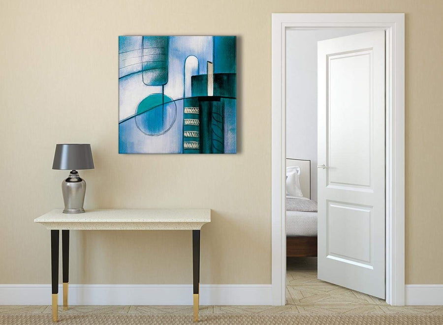 Teal Cream Painting Abstract Bedroom Canvas Wall Art Decor 1s417l - 79cm Square Print