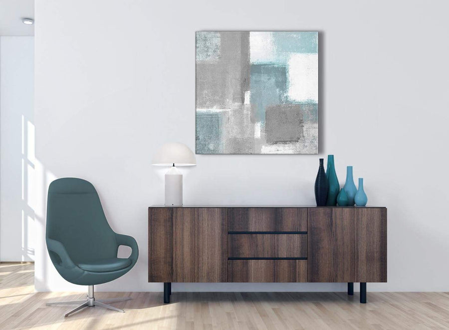 Teal Grey Painting Abstract Dining Room Canvas Pictures Decorations 1s377l - 79cm Square Print