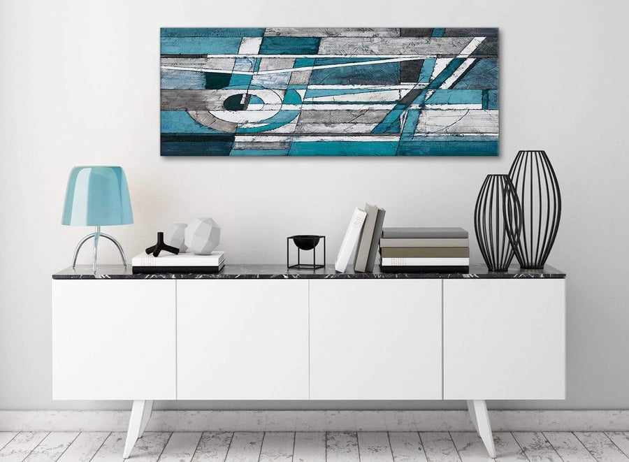 Teal Grey Painting Bedroom Canvas Wall Art Accessories - Abstract 1402 - 120cm Print