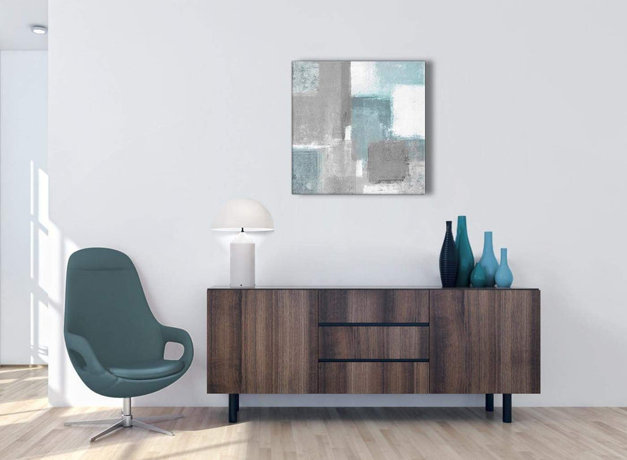 Teal Grey Painting Hallway Canvas Pictures Decorations - Abstract 1s377m - 64cm Square Print