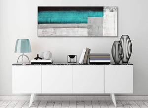 Teal Turquoise Grey Painting Bedroom Canvas Pictures Accessories - Abstract 1429 - 120cm Print
