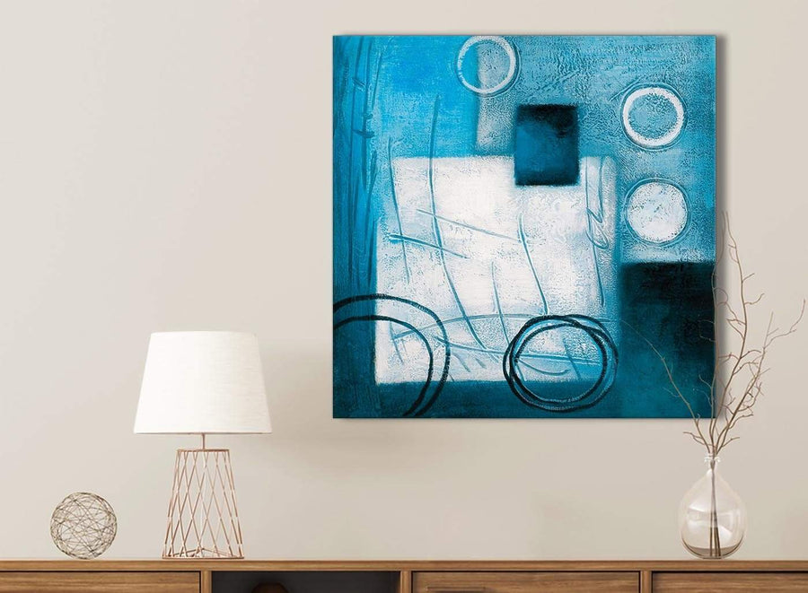Teal White Painting Bathroom Canvas Pictures Accessories - Abstract 1s432s - 49cm Square Print