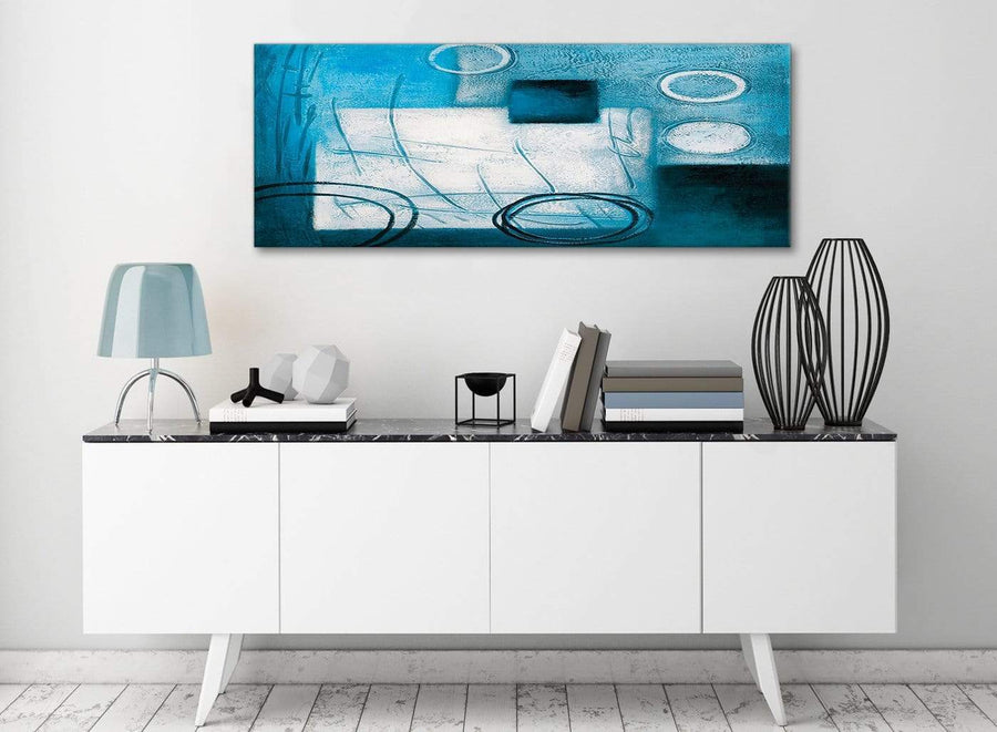 Teal White Painting Bedroom Canvas Pictures Accessories - Abstract 1432 - 120cm Print