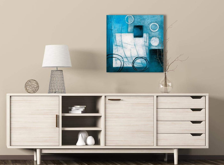 Teal White Painting Hallway Canvas Wall Art Decor - Abstract 1s432m - 64cm Square Print