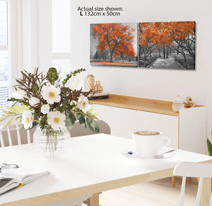 Terracotta Grey Canvas Wall Art - Trees Leaves Blossom - Set of 2 Pictures