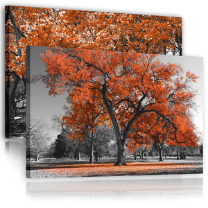 Terracotta Grey Canvas Wall Art - Trees Leaves Blossom - Set of 2 Pictures