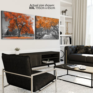 Terracotta Grey Canvas Wall Art - Trees Leaves Blossom - Set of 2 Pictures