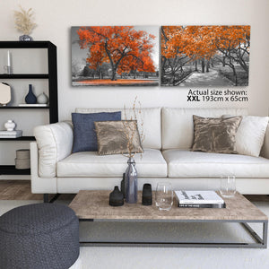 Terracotta Grey Canvas Wall Art - Trees Leaves Blossom - Set of 2 Pictures