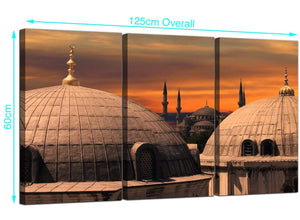 3 Panel Blue Mosque Istanbul Skyline Canvas Pictures 125cm x 60cm 3192