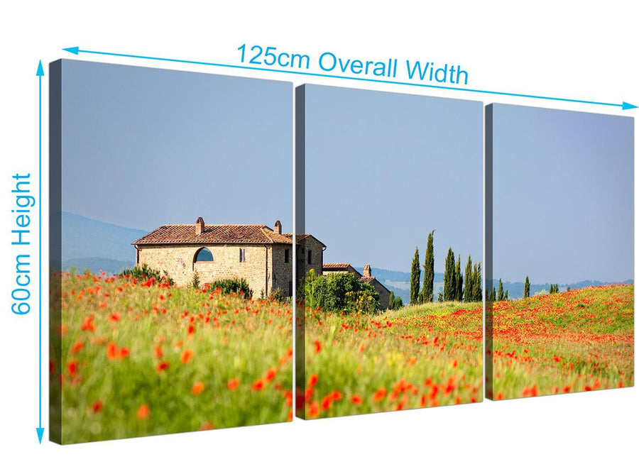three part floral tuscan hills canvas prints green 3233