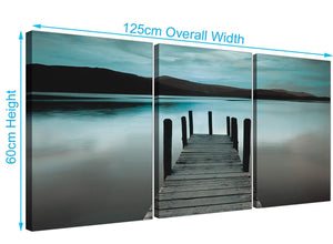 three part lake district jetty canvas prints uk teal 3237