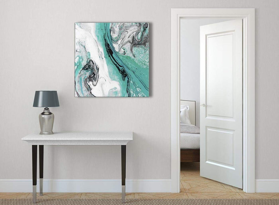 Turquoise and Grey Swirl Abstract Bedroom Canvas Wall Art Decorations 1s460l - 79cm Square Print