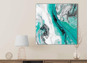 Turquoise and Grey Swirl Bathroom Canvas Wall Art Accessories - Abstract 1s460s - 49cm Square Print
