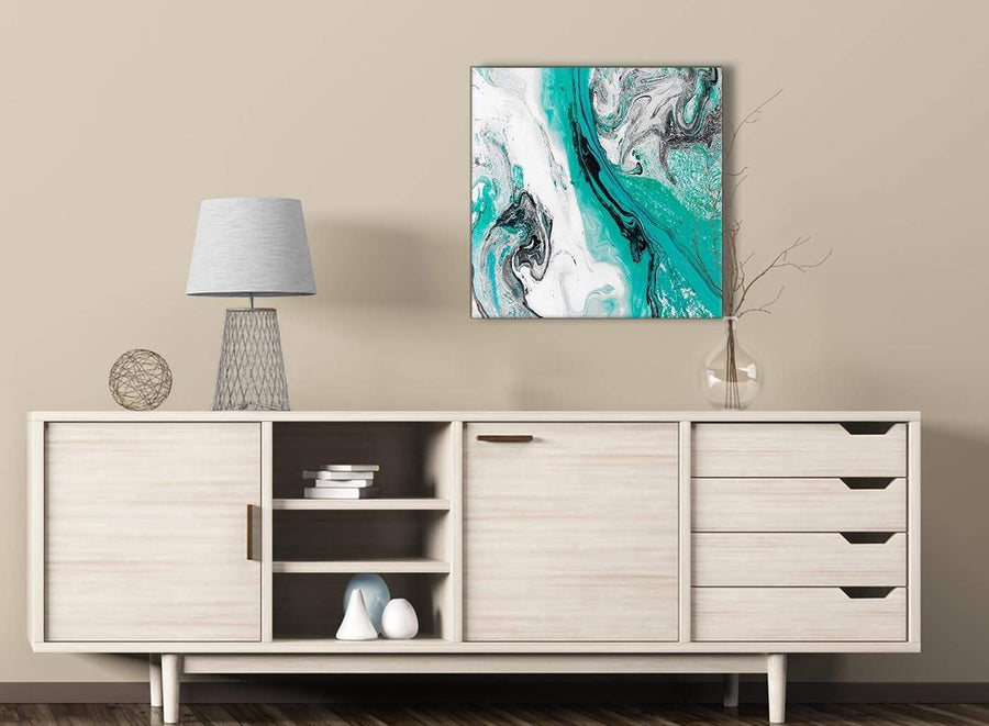 Turquoise and Grey Swirl Living Room Canvas Pictures Decor - Abstract 1s460m - 64cm Square Print