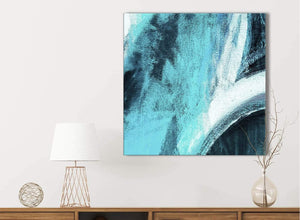 Turquoise and White - Bathroom Canvas Wall Art Accessories - Abstract 1s448s - 49cm Square Print