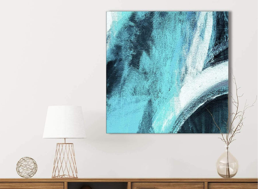 Turquoise and White - Bathroom Canvas Wall Art Accessories - Abstract 1s448s - 49cm Square Print