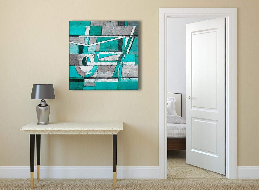 Turquoise Grey Painting Abstract Hallway Canvas Wall Art Accessories 1s403l - 79cm Square Print