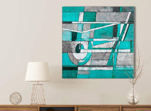 Turquoise Grey Painting Bathroom Canvas Wall Art Accessories - Abstract 1s403s - 49cm Square Print