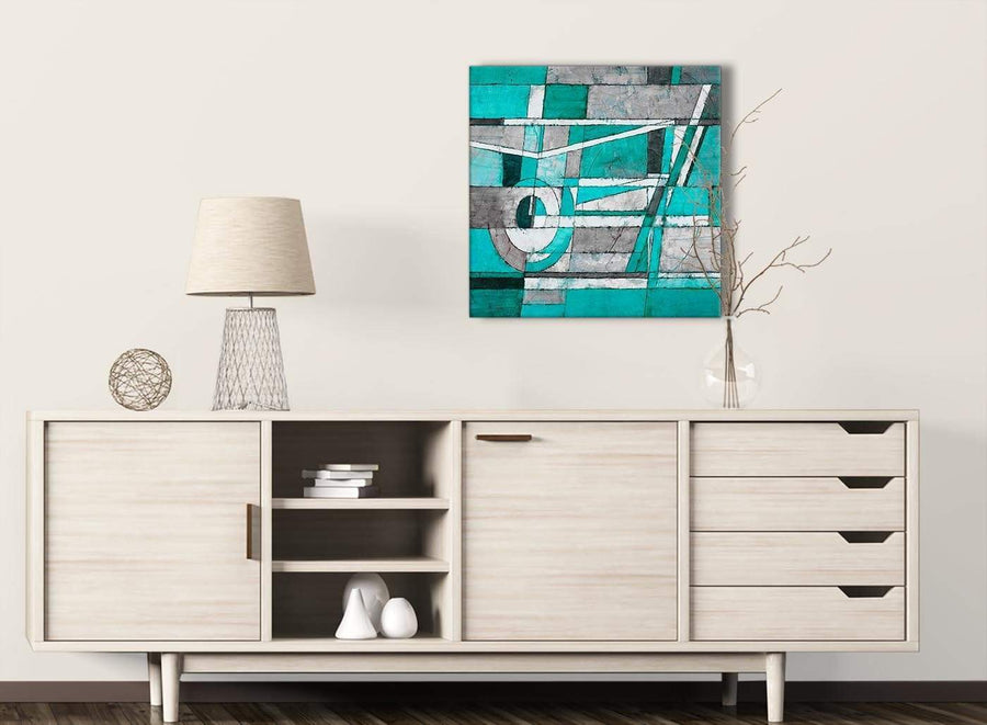 Turquoise Grey Painting Living Room Canvas Pictures Decorations - Abstract 1s403m - 64cm Square Print