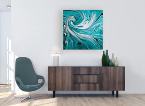 very large square teal abstract swirl canvas wall art 1s266l
