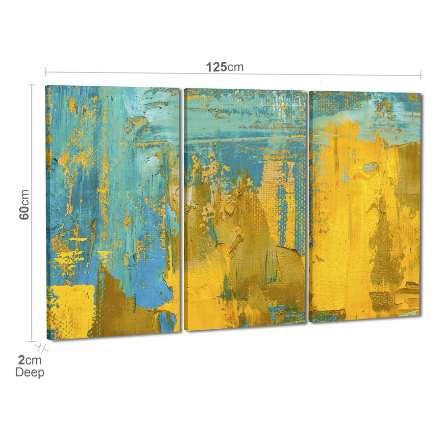 Large Mustard Yellow and Teal Turquoise - Abstract Bedroom Canvas Pictures Decor