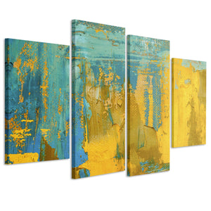 Large Mustard Yellow and Teal Turquoise - Abstract Bedroom Canvas Pictures Decor