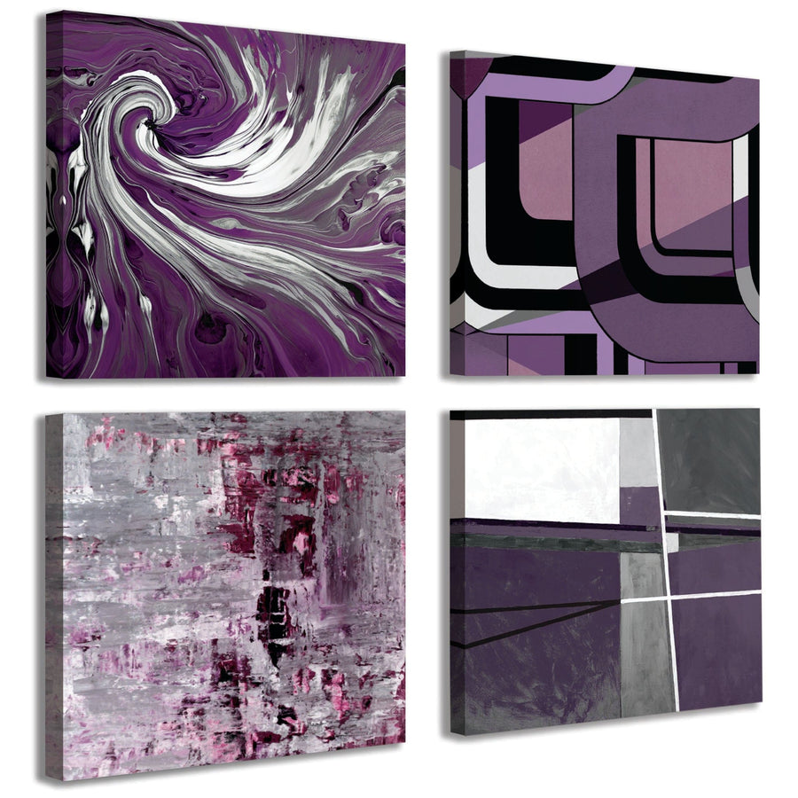 Wallfillers Purple Abstract Collection Square Canvas - Set of 4