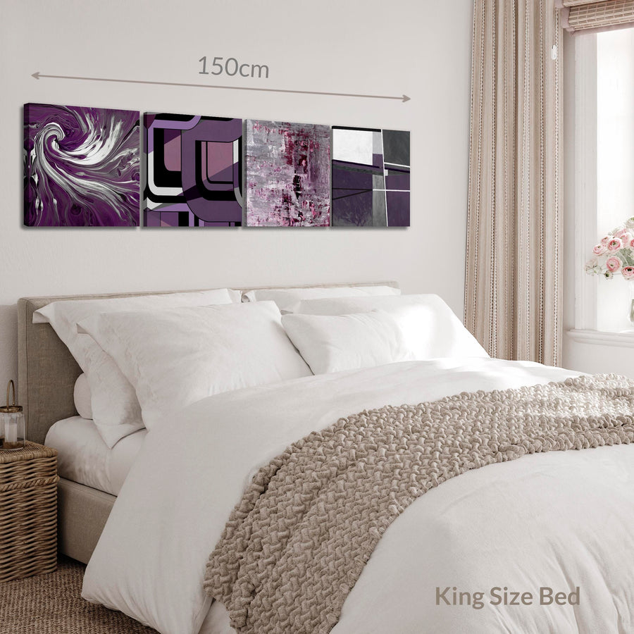 Wallfillers Purple Abstract Collection Square Canvas - Set of 4