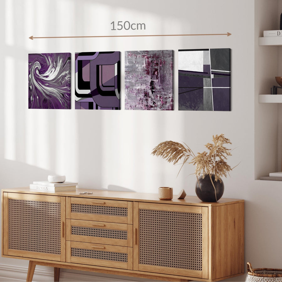 Wallfillers Purple Abstract Collection Square Canvas - Set of 4