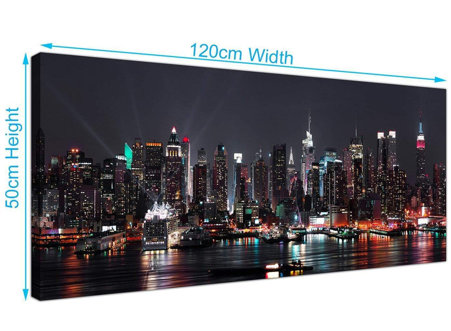 Large USA Manhattan Night Skyline Canvas Pictures 120cm x 50cm 1187
