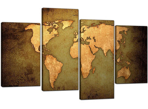 World Map Canvas Art in Antique Style for Office