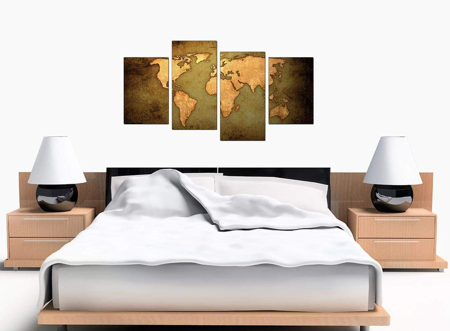 World Map Canvas Prints UK in Aged Looking Parchment for Living Room