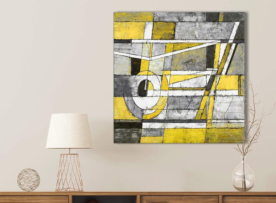 Yellow Grey Painting Bathroom Canvas Pictures Accessories - Abstract 1s400s - 49cm Square Print