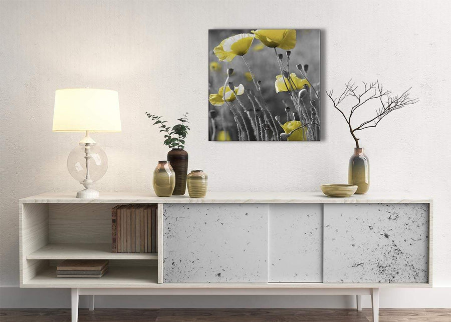 Yellow Grey Poppy Flower - Poppies Floral Canvas Hallway Canvas Pictures Decorations - Abstract 1s258m - 64cm Square Print