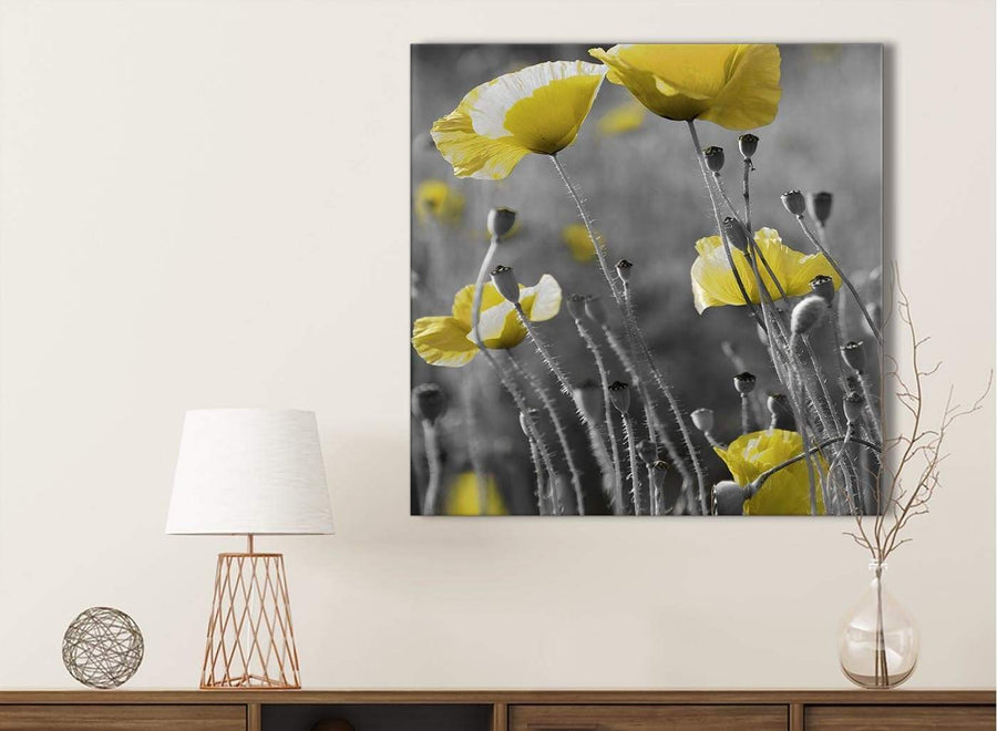 Yellow Grey Poppy Flower - Poppies Floral Canvas Bathroom Canvas Wall Art Accessories - Abstract 1s258s - 49cm Square Print